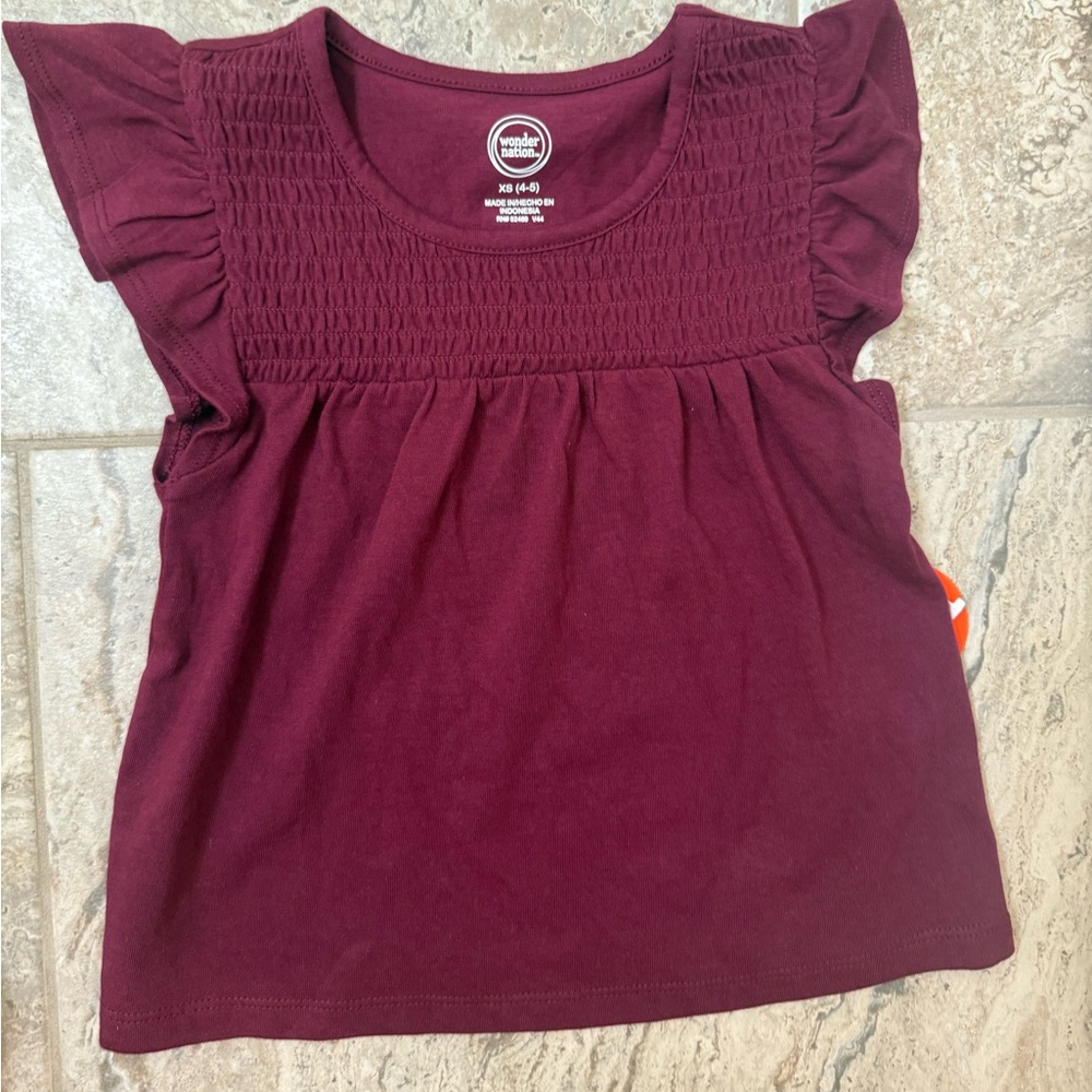 NWT Size XSmall (4-5) Wonder Nation Burgundy Ruffle Knit Top